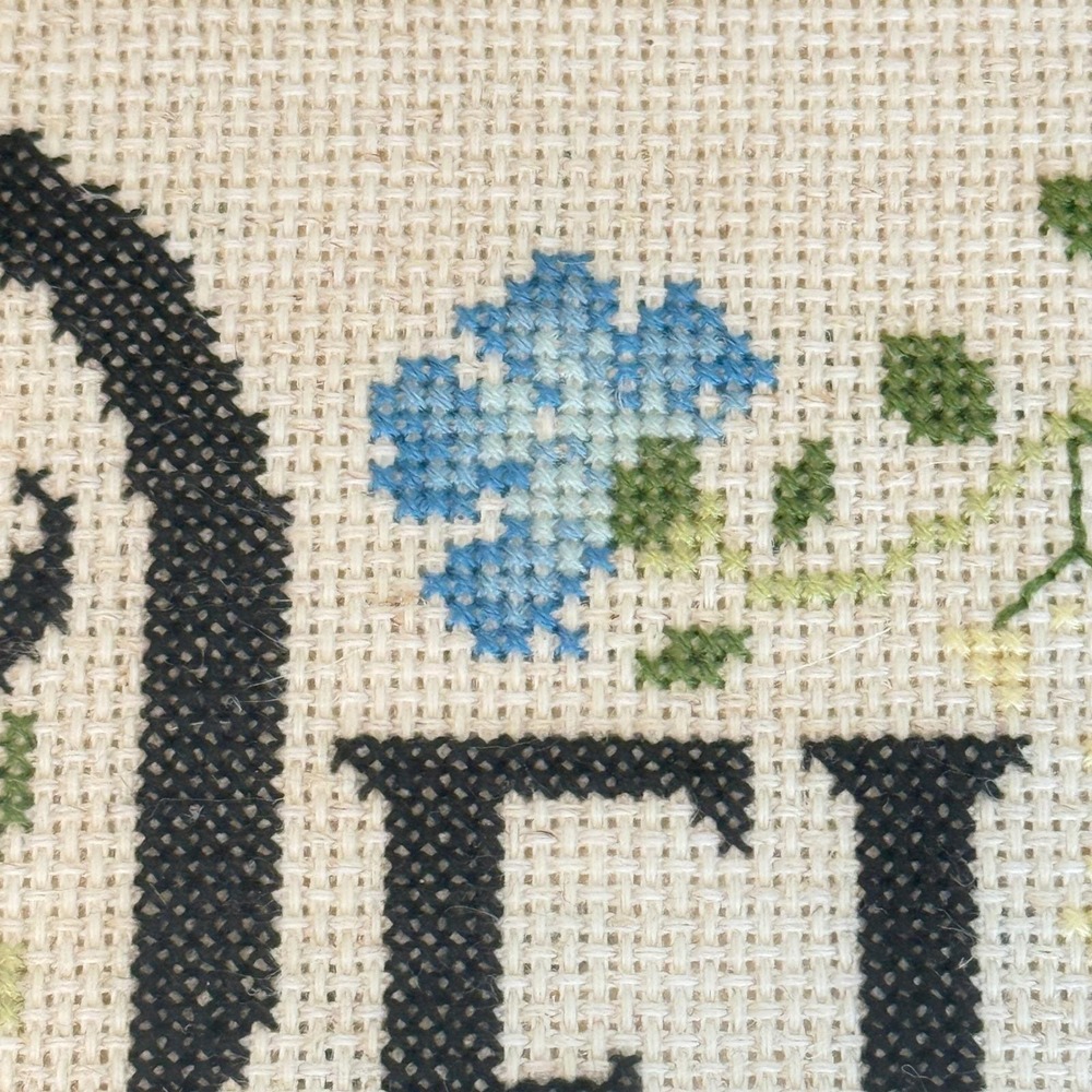 Vintage Framed Needlepoint "WELCOME" Sampler Floral Vine 20x12 Cottage Decor - Picture 5 of 16